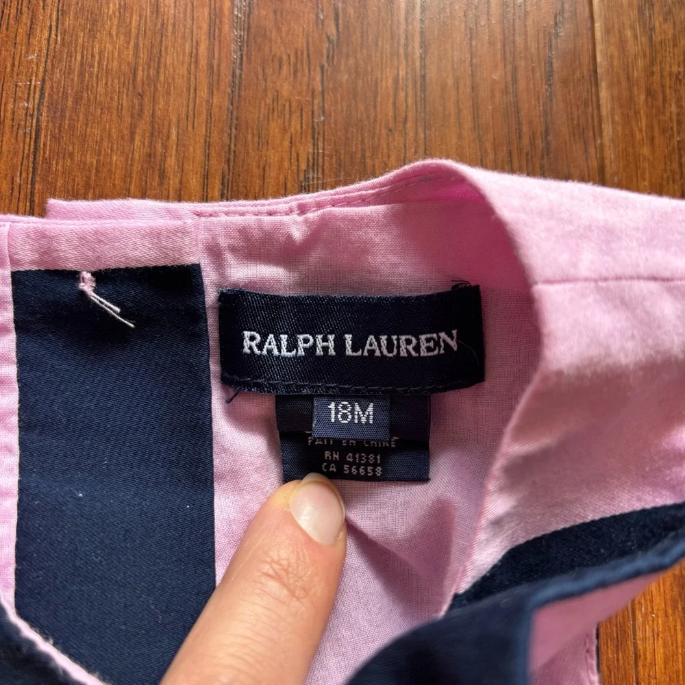 Ralph Lauren Baby Girl Navy Pink Stripe Dress | Size 18M